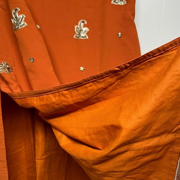 Orange Embroidered Sequins Kurta Set - Picture 11 of 12